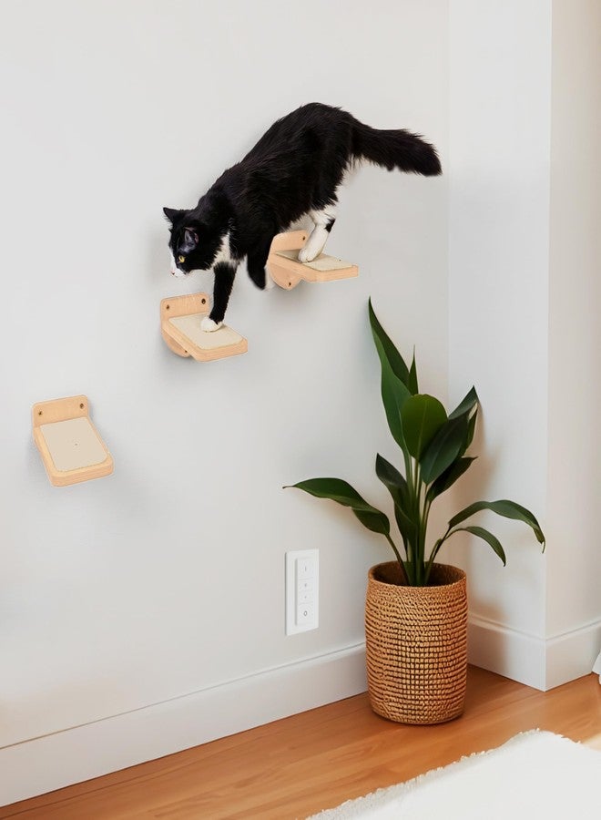 INICIO Cat Wall Stairs, Natural Wood - Set of 3 Wall Steps for Cats to Climb with Fixtures, 9.3"x4.7" - Floating Steps for Climbing or Playing - for Kittens and Adult Cats - Image 4